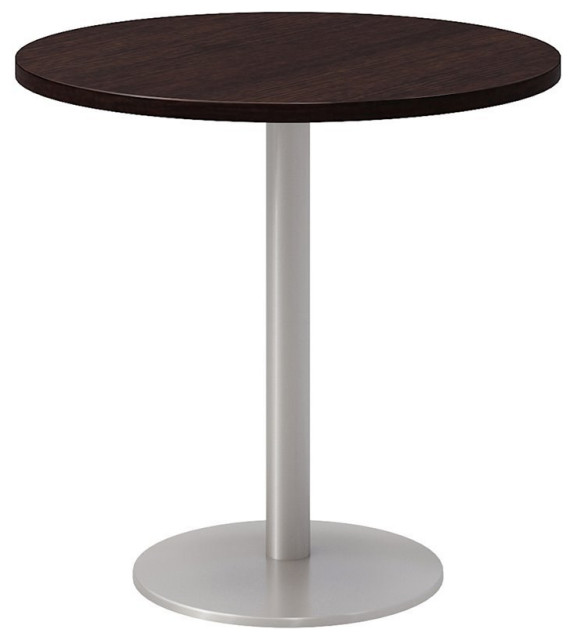 Olio Designs 30" Round Wood Top Pedestal Dining Table in Espresso and Silver