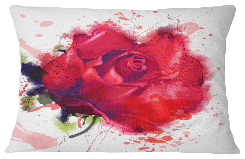 Beautiful Bright Red Rose Floral Throw Pillow Traditional