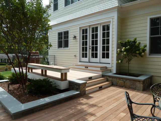 Large contemporary backyard deck in DC Metro with no cover.