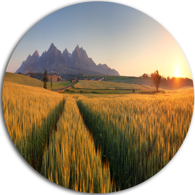 Summer Wheat Fields Slovakia, Landscape Disc Metal Wall Art Farmhouse