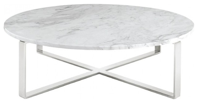 38 W Marian Coffee Table White Solid Marble Polished Stainless Steel X Base Contemporary Coffee Tables By Noble Origins Llc Houzz