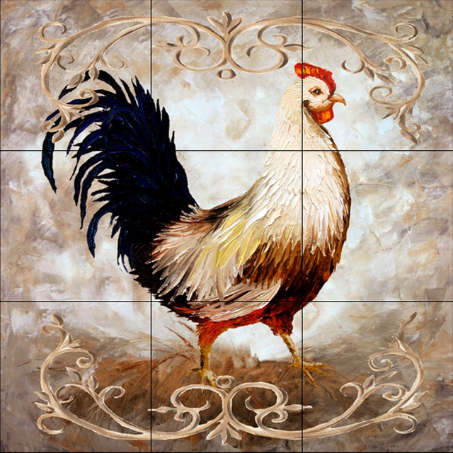 Tile Mural, Rooster Iii by Malenda Trick