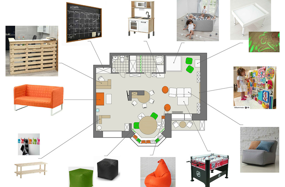 Дизайн-проект интерьера тайм-кафе "Песочница"