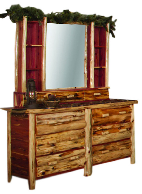Rustic Red Cedar Log Dresser Hutch With Mirror Rustic Dressers
