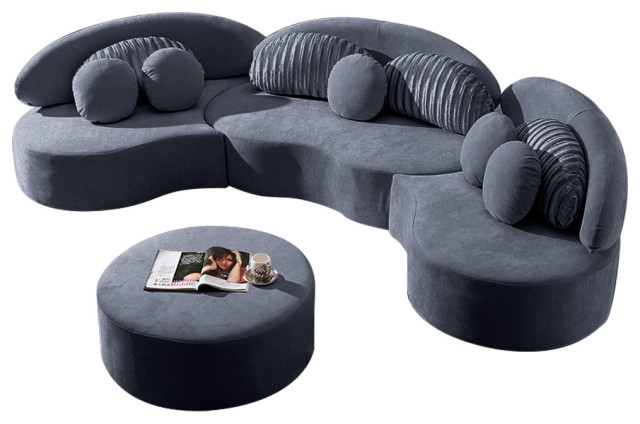 Modern 7-Seat Modular Sofa Velvet Upholstered Modular Sofa with Ottoman & Pillow