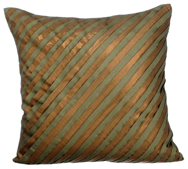 Green Decorative Pillow Covers Silk Unfolding Olive Copper