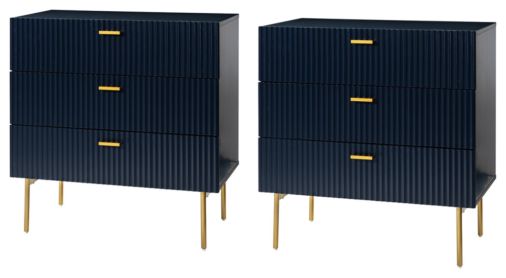 Aram 3Drawers Bachelor's Chest With Metal Legs Set of 2 Contemporary