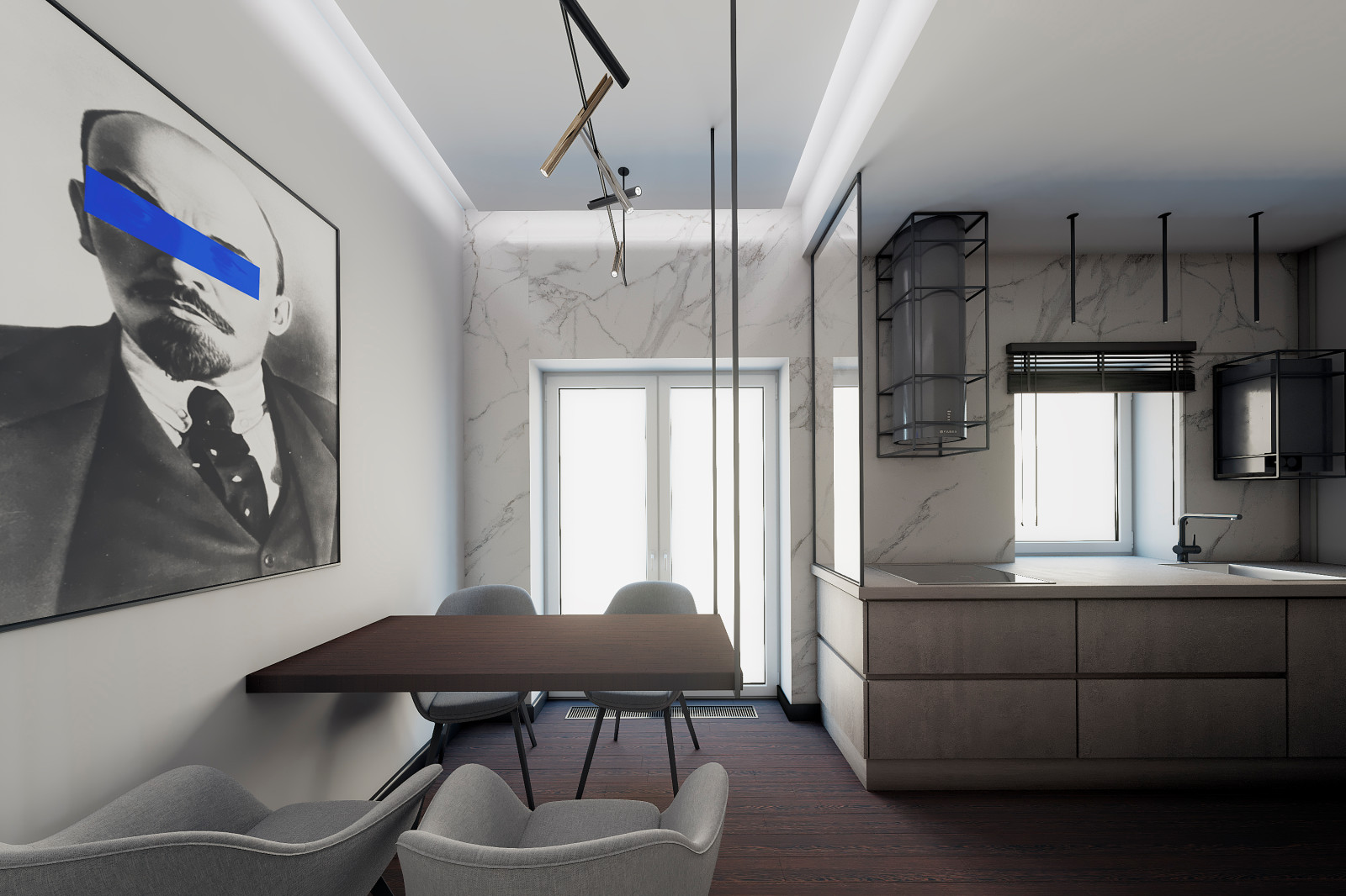 kitchen with hanging table