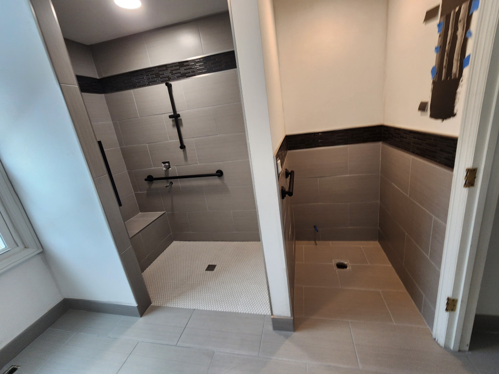Tecumseh / Modern Grey Tile Bathroom Remodel