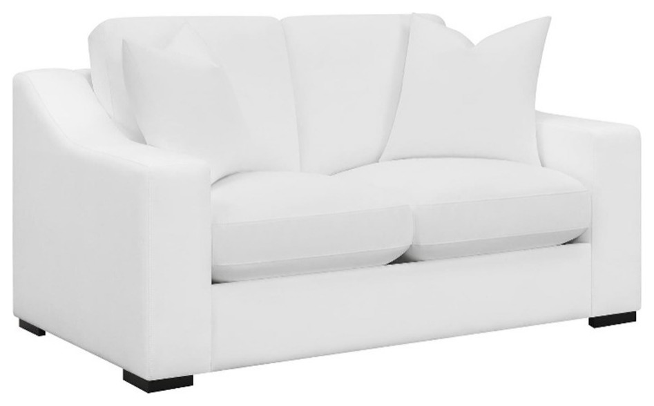 Pemberly Row Upholstered Transitional Fabric Loveseat in White