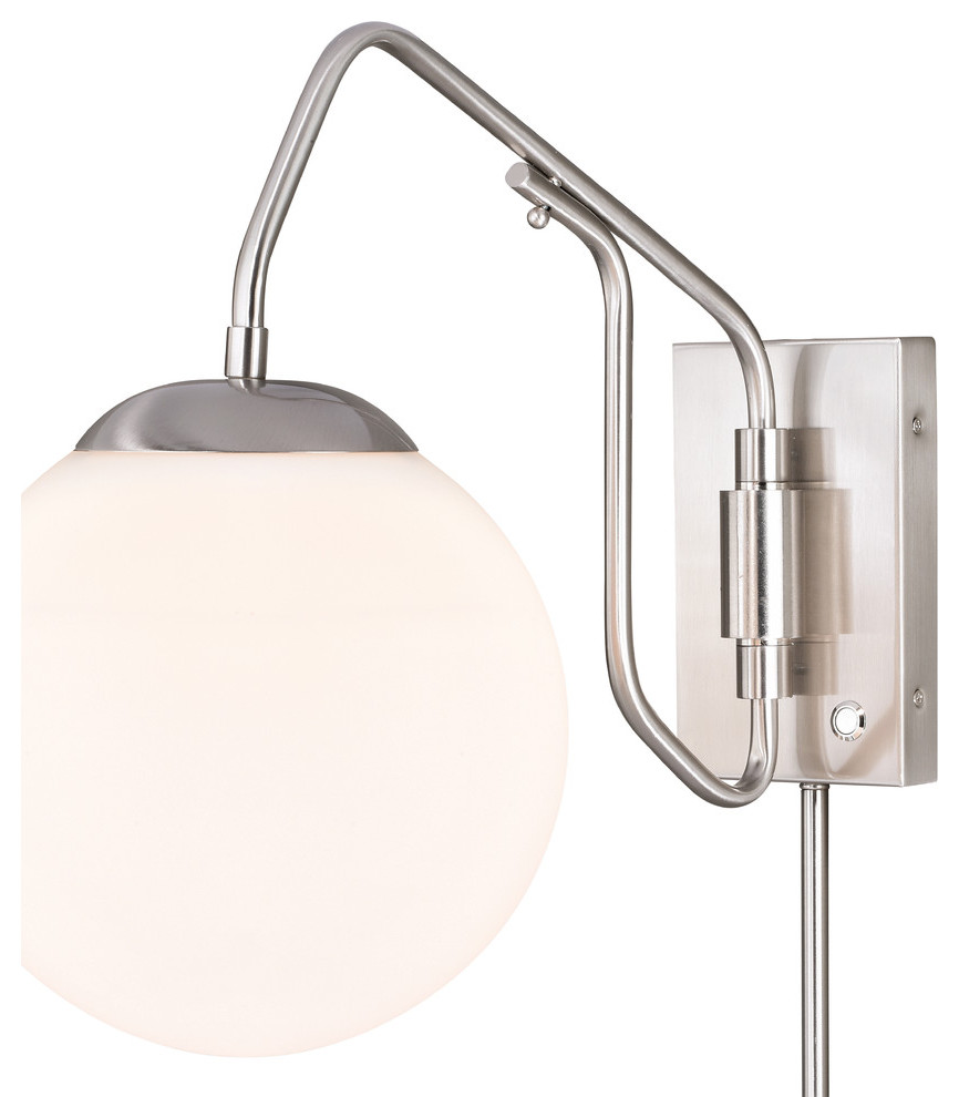 Marcin 10 Swing Arm Wall Light Satin Nickel With Glass Globe