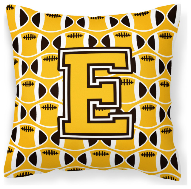 Letter E Football Black Old Gold And White Pillow 14 X14 Contemporary Outdoor Cushions And Pillows By Virventures Houzz