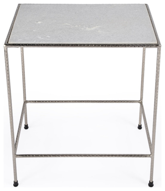 Elegant End Table, Metal Frame With Rectangular Gray/White Marble Top ...