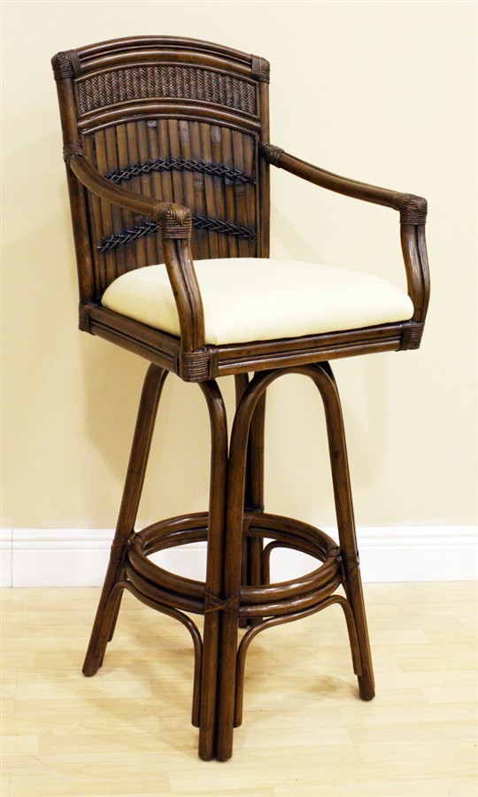 Polynesian Bamboo & Rattan Bar Stool in Antiq