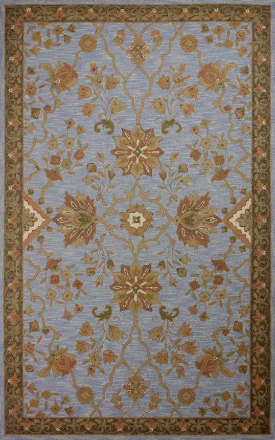 Traditional 7' 6"x9' 6" Light Blue Hand Hooked Area Rug Persian HK133