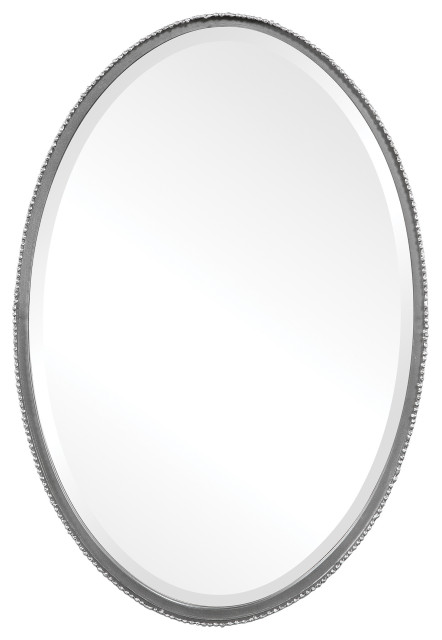 Classic Oval Beaded Edge Wall Mirror Vanity Minimalist Simple Aged Silver Metal Transitional Mirrors By My Sy Home Classic Oval Beaded Edge Wall Mirror, Oval Silver Beaded Mirror