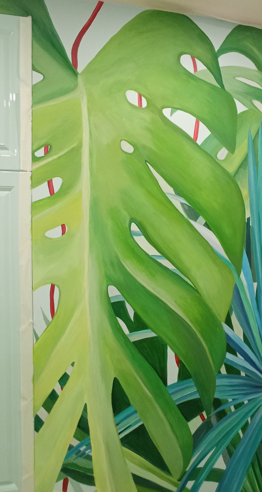 Роспись в интерьере "Монстера и пальма"