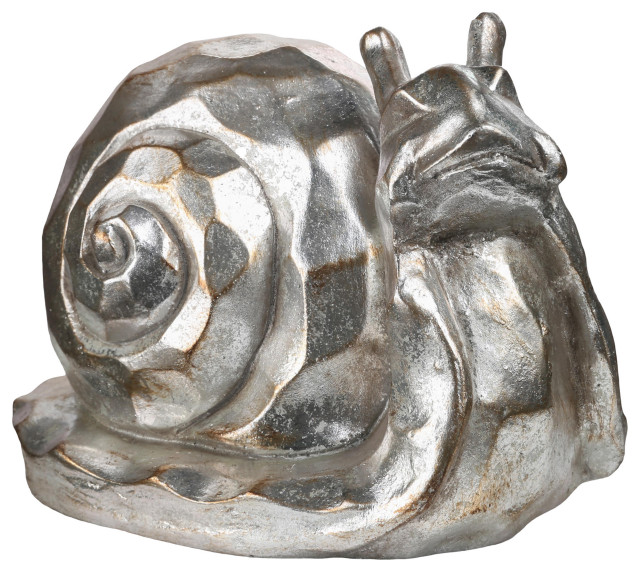 Fiberstone Snail Sculpture with Hammer Design, Distressed Silver