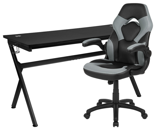 Black Gaming Desk & Chair Set Contemporary Home Office Furniture