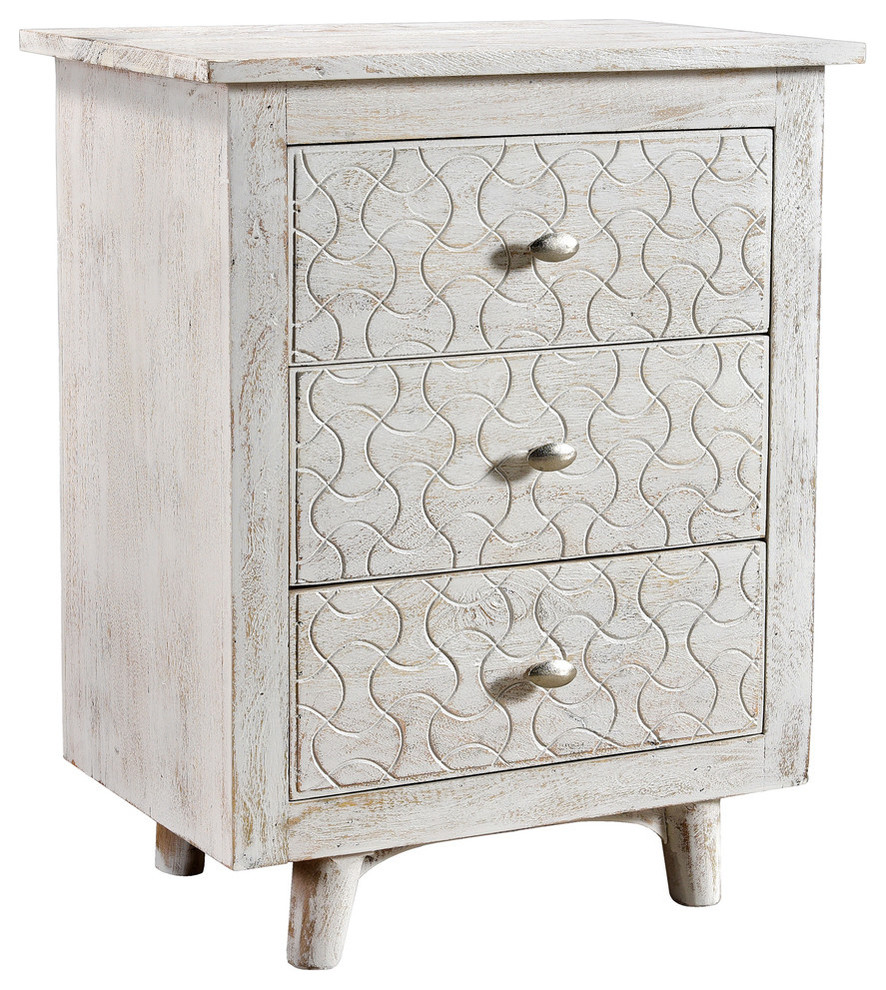 Gridley 3 Drawer Nightstand White Wash Midcentury Nightstands And Bedside Tables By Moti