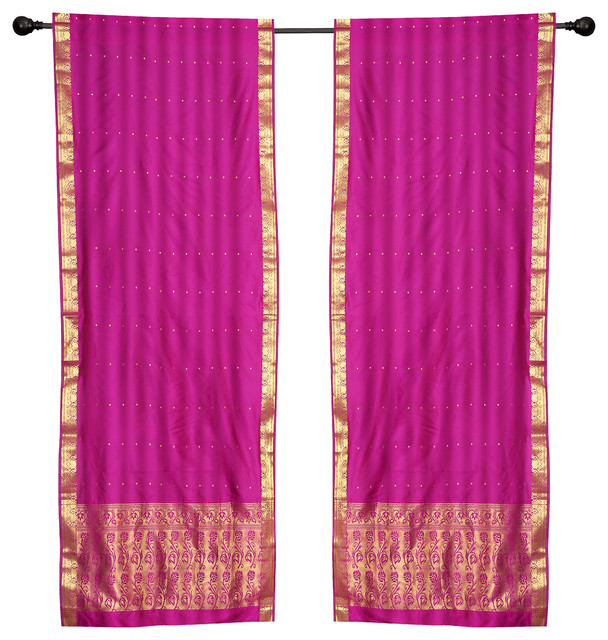2 Boho Red Purple Indian Sari Curtains Rod Pocket Window Panels