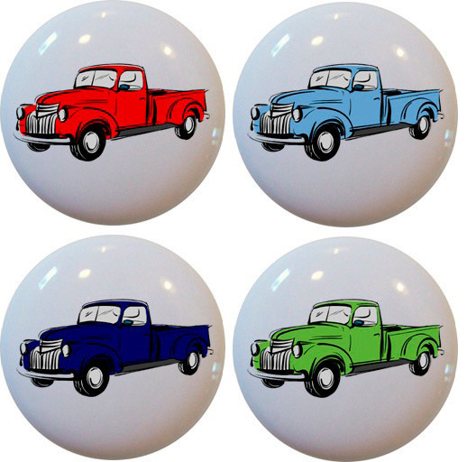 4 Pick Up Truck Ceramic Cabinet Drawer Knobs Contemporary