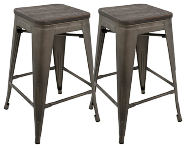 Oregon Industrial Stackable Counter Stool, Antique/Espresso, Set of 2