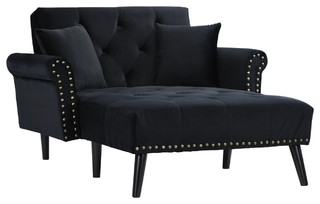 Modern Velvet Fabric Recliner Sleeper Chaise Lounge ...
