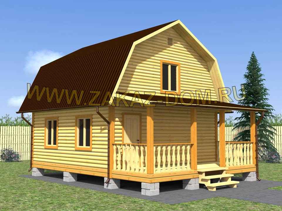 Проект бани с мансардой из бруса (6х8 м) : 2Б-11