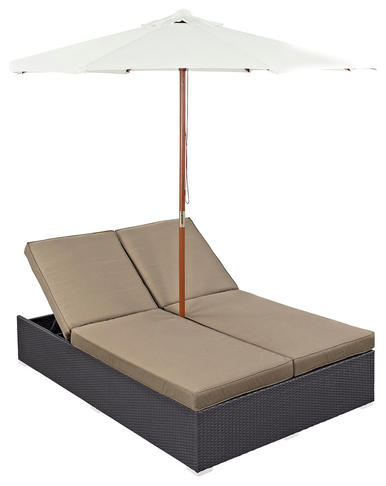 Convene Double Outdoor Wicker Rattan Chaise Tropical Outdoor Chaise