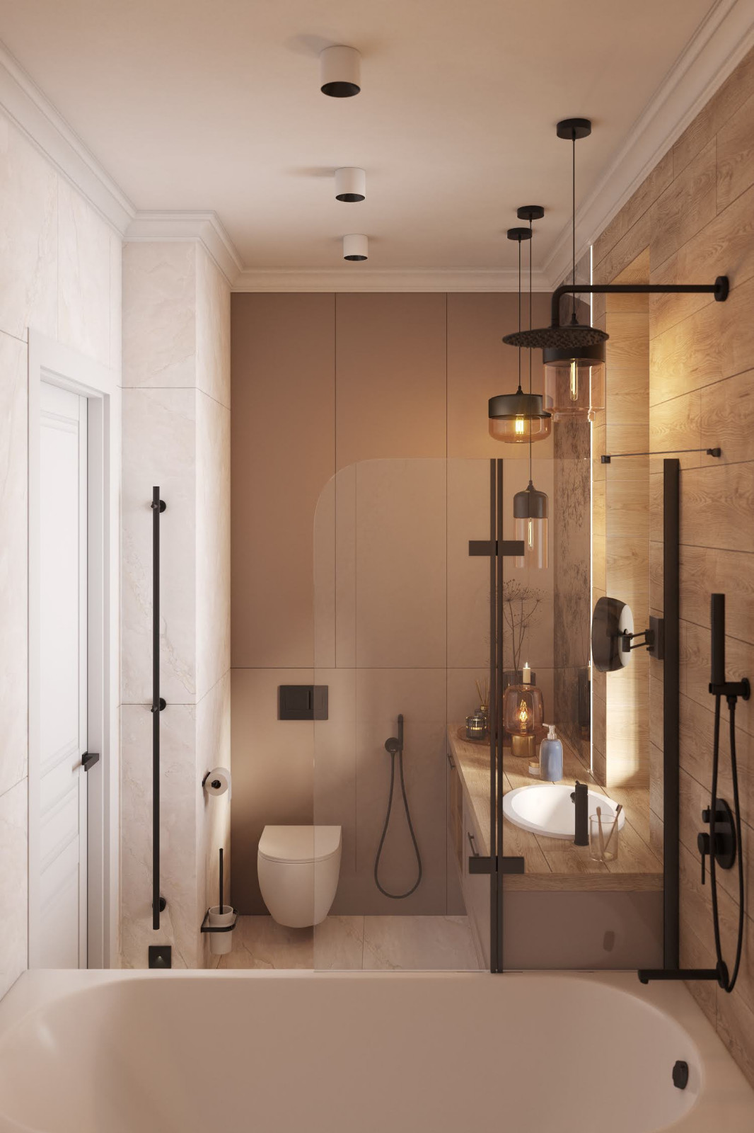 Коммуникации и хранение за стеновой панелью