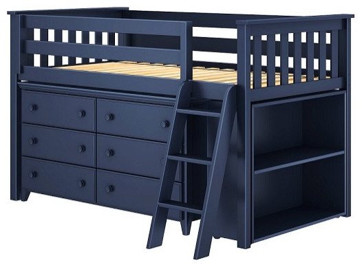 Chelsea Twin Low Loft Bed with Storage, Blue