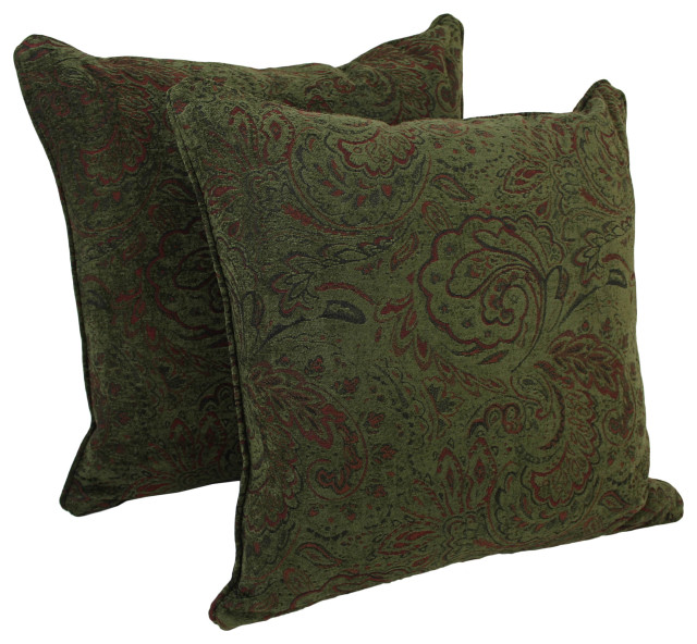 25" Double-Corded Jacquard Chenille Square Floor Pillows, Set of 2, Floral Tan
