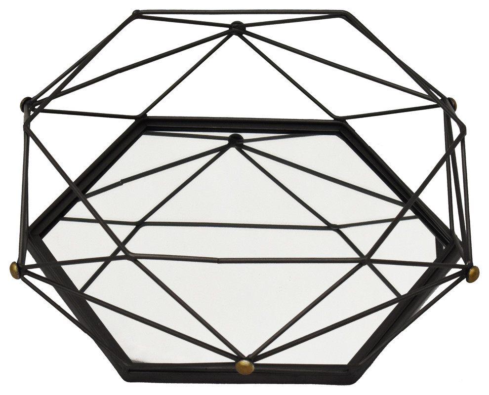 Mirrored Hexagon Vanity Tray Deco Iron Web Large