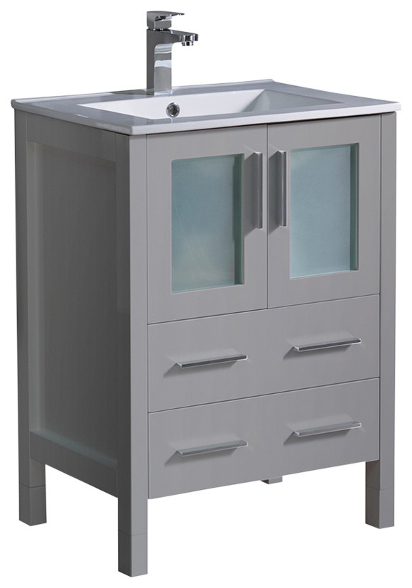 Torino 24" Gray Modern Bathroom Cabinet With Integrated Sink