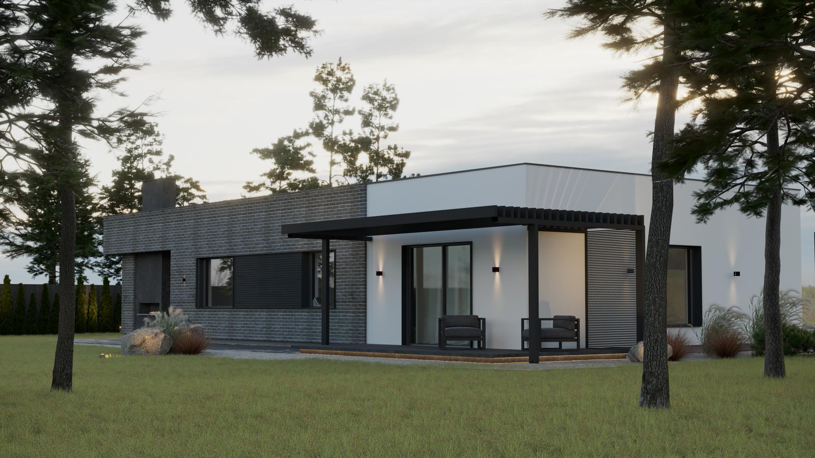 Экстерьер, Архитектура частного дома 110 м2 "Flat House Greey"