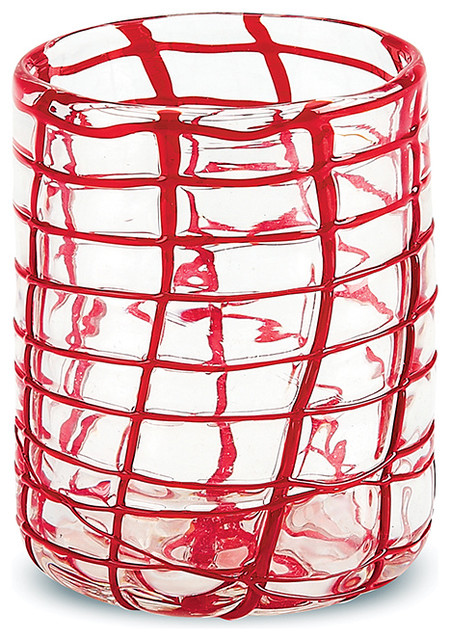 11oz Abstract Rocks Red Old Fashioned glass, Red, Set of 4