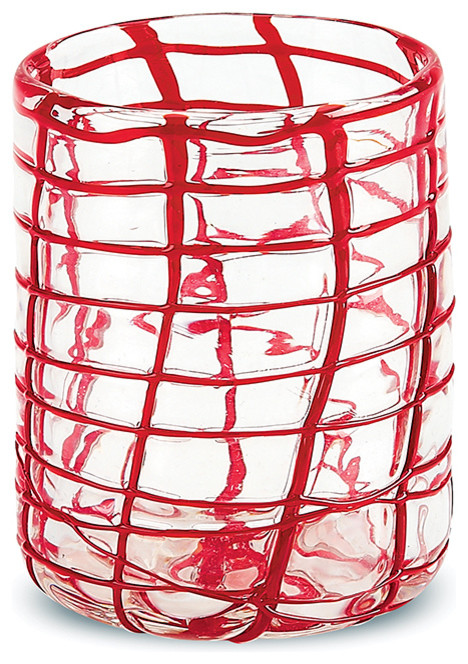 11oz Abstract Rocks Red Old Fashioned glass, Red, Set of 4
