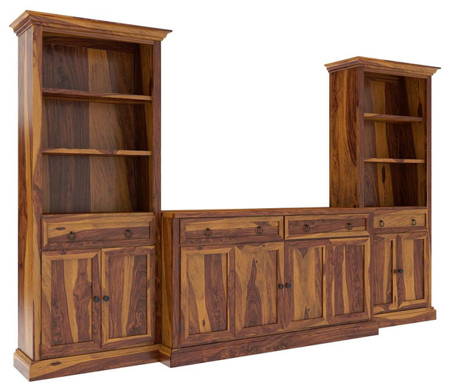 Lilesville Rustic Solid Wood TV Entertainment Center with Bookshelves