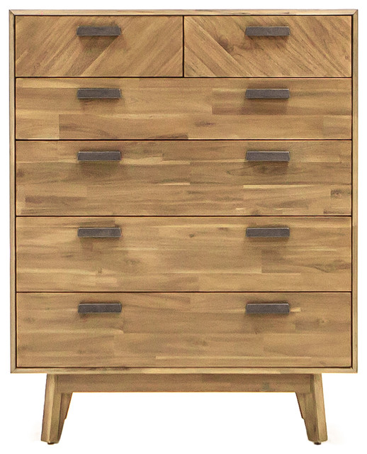 Kensington Acacia Wood Tall Dresser Midcentury Dressers By