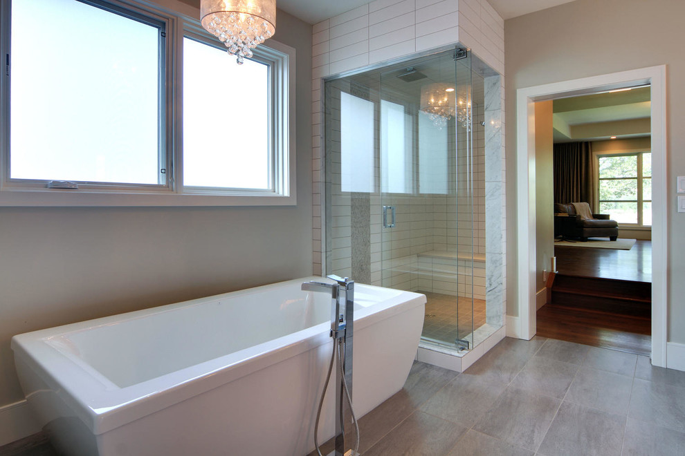 Transitional bathroom photo in Calgary