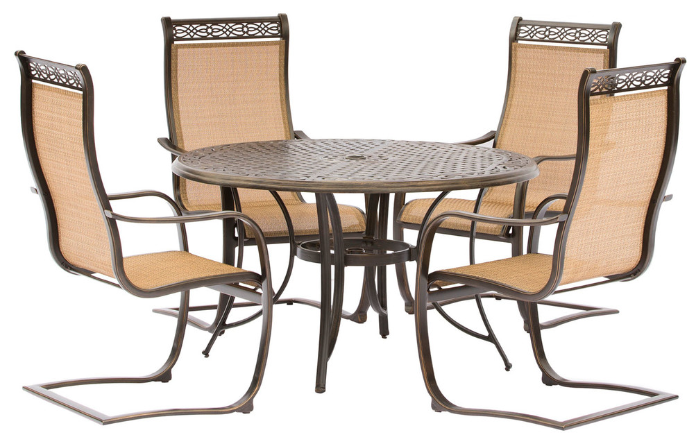 Manor 5-Piece Outdoor Dining Set with C-Spring Chairs and Cast-top
