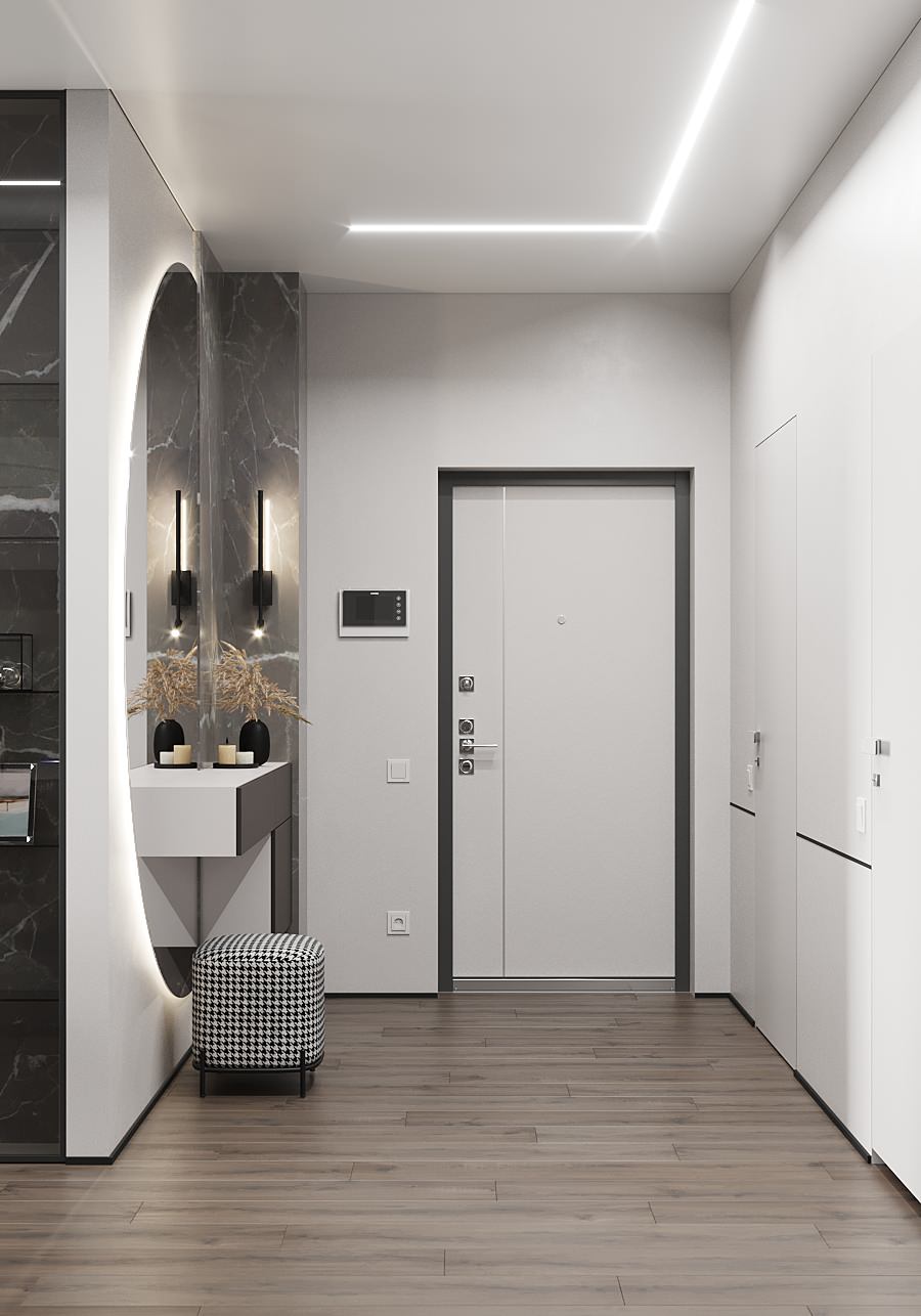 Полукруглое зеркало в интерьере прихожей