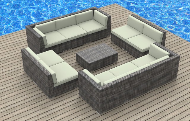 Modern Outdoor Sacramento Bermuda - 11pc Ultra Modern Wicker Patio Set: Beige modern-outdoor-lounge-