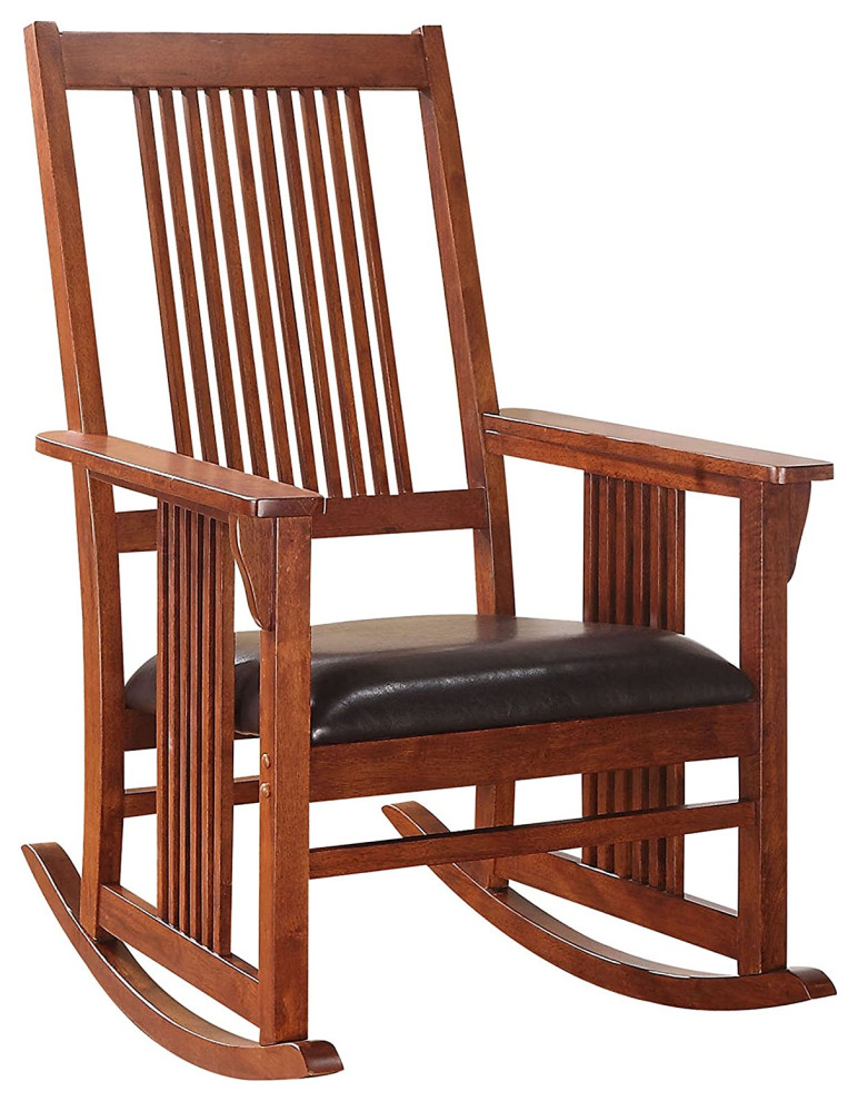 Traditional Rocking Chair, Wooden Frame With Slatted Detail & PU Seat, Tobacco