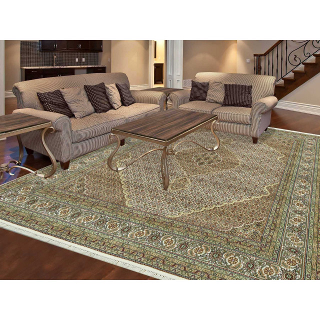 Ivory Hand Knotted Mahi Fish Medallion Design All Wool Oriental Rug 8 ...