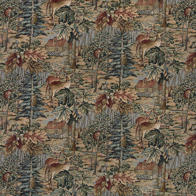 Wilderness Deer Cabins Trees Leaves Theme Tapestry ...