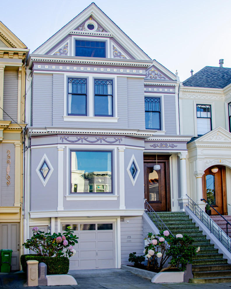 Design ideas for a medium sized victorian detached house in San Francisco with three floors and mixed cladding.