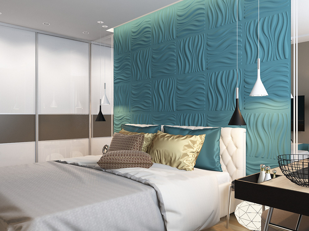 Спальня с бирюзовыми акцентами