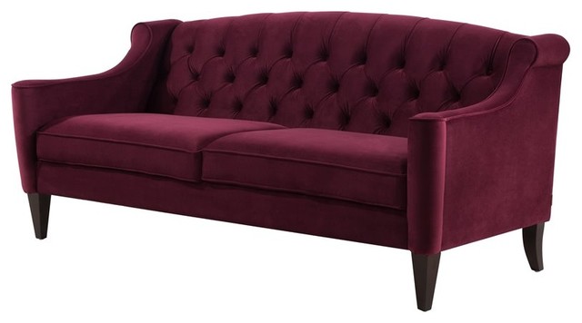 Ken Upholstered Button Tufted Sofa Burgundy Velvet